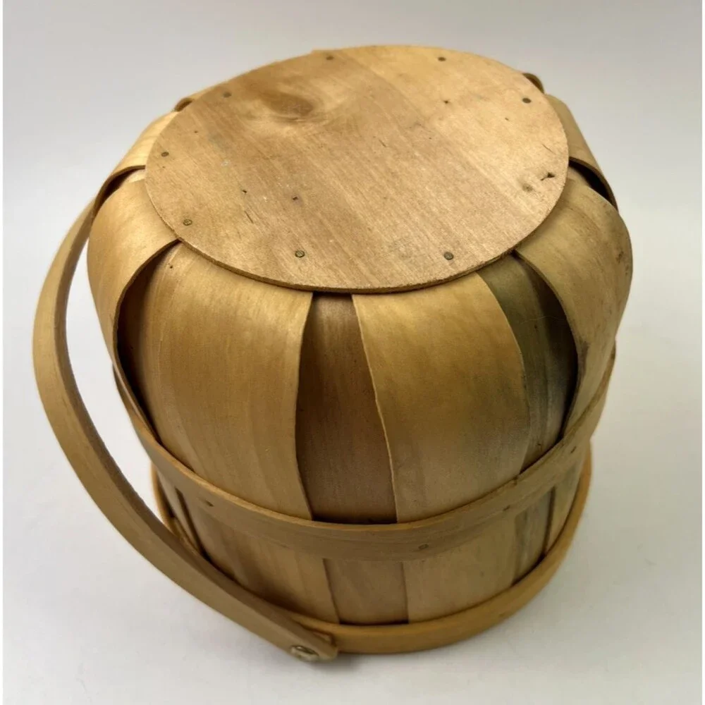 Wooden Round Medium Basket with Handle 6 inch Tall Basket, Indoor Décor